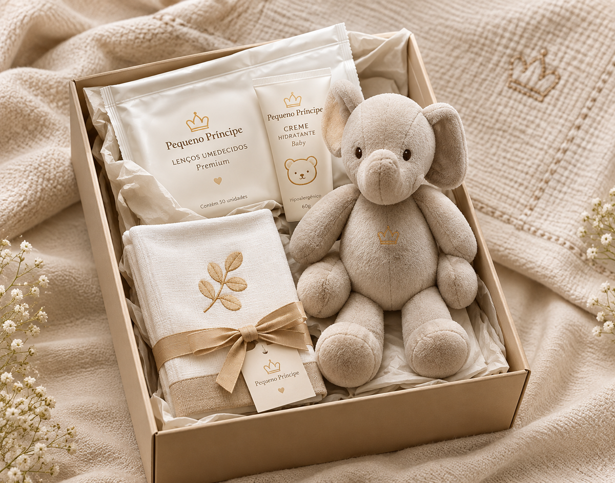 Kit de presente para nascimento com ursinho de pelúcia